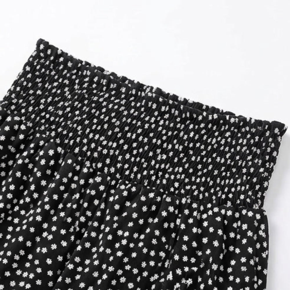 Smocked Wide-Leg Ruffle Pants