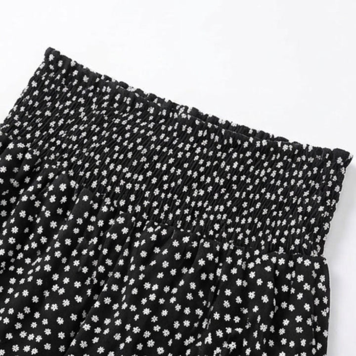 Smocked Wide-Leg Ruffle Pants