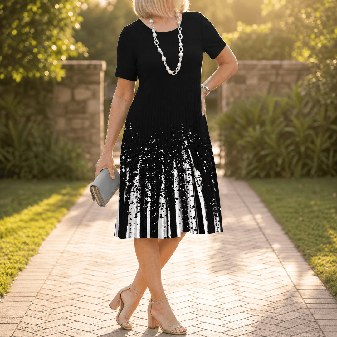 Pleated Gradient Print Dress