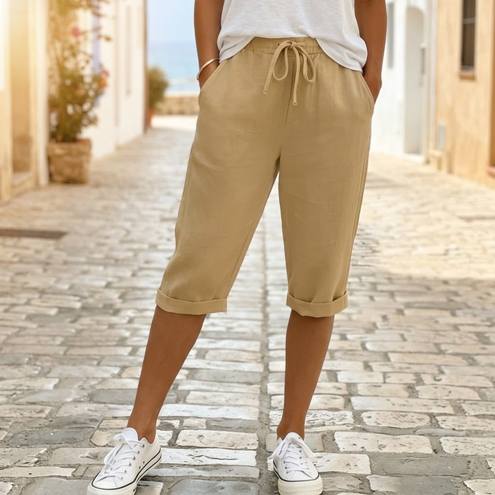 Cotton-Linen Drawstring Capri