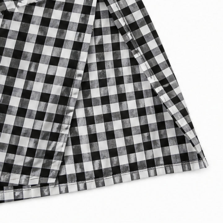 Gingham Button-Front Maxi Shirt Dress with Side Slits