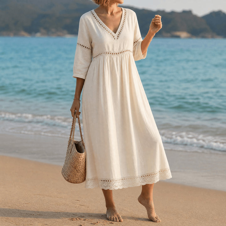 CROCHET TRIM MIDI DRESS