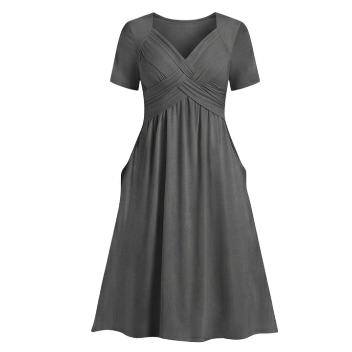 Crossover V-Neck Midi Dress with Pockets