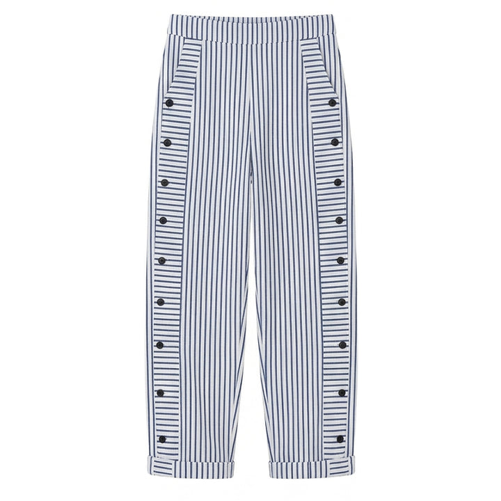 Striped Cotton Pants with Button Trim