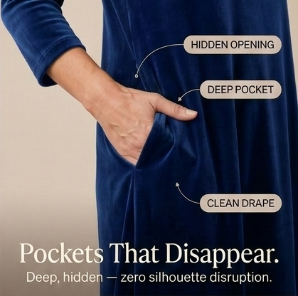 Velvet Cocoon Midi Dress with Hidden Pockets — View 7 | Clova