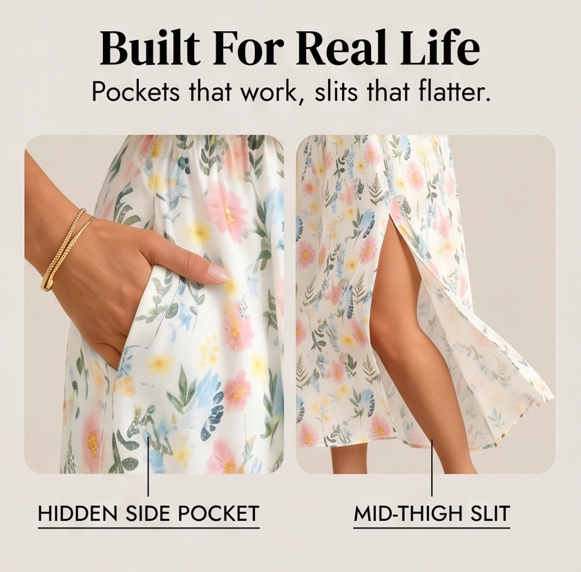Off-Shoulder Floral Maxi Dress with Hidden Pockets — View 9 | Clova