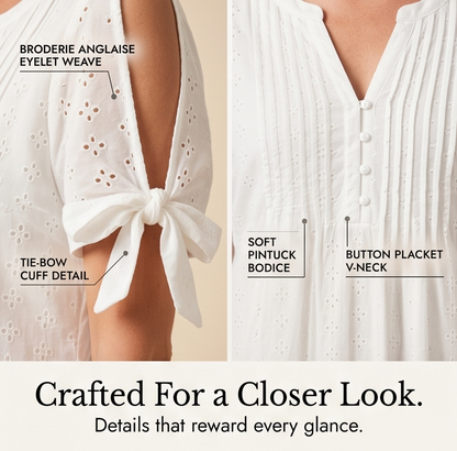 Eyelet Midi Dress with Tie-Bow Sleeves — View 8 | Clova