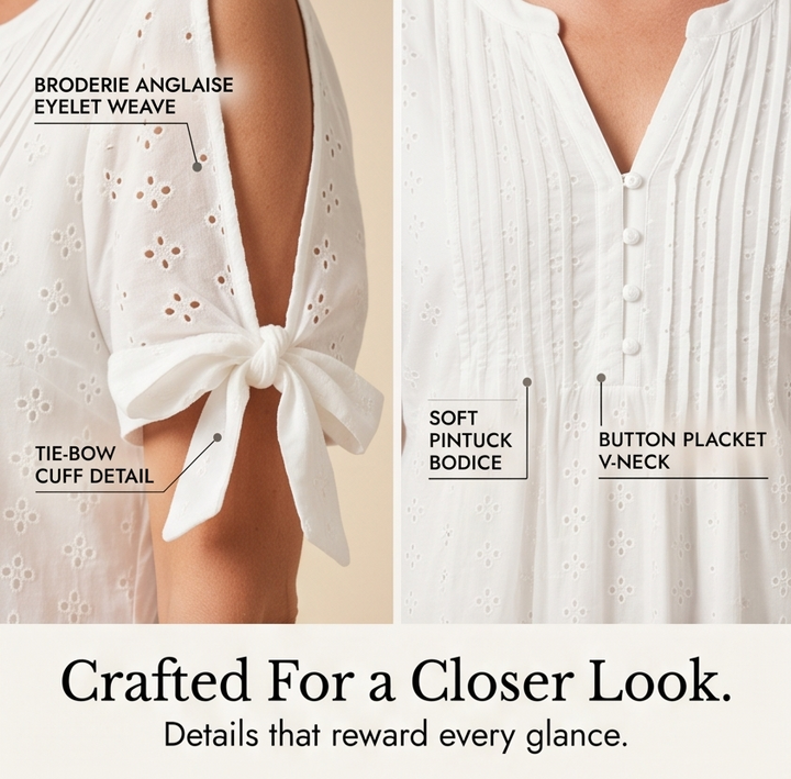 Eyelet Midi Dress with Tie-Bow Sleeves — View 8 | Clova