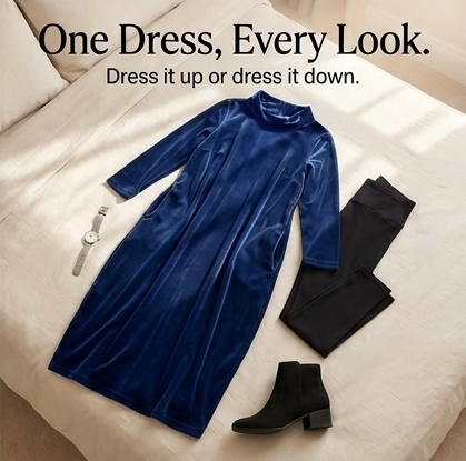 Velvet Cocoon Midi Dress with Hidden Pockets — View 8 | Clova