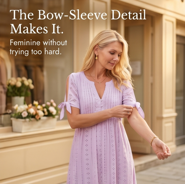 Eyelet Midi Dress with Tie-Bow Sleeves — View 9 | Clova