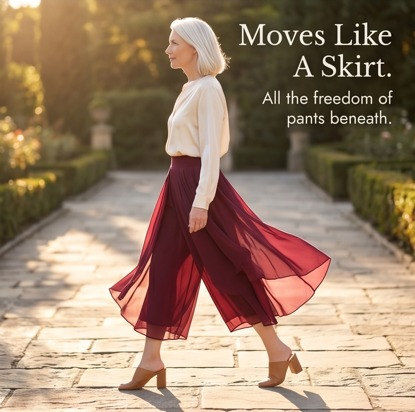 High-Waist Culottes with Skirt Drape — View 8 | Clova