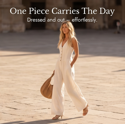 Wide-Leg Button Front Jumpsuit — View 9 | Clova