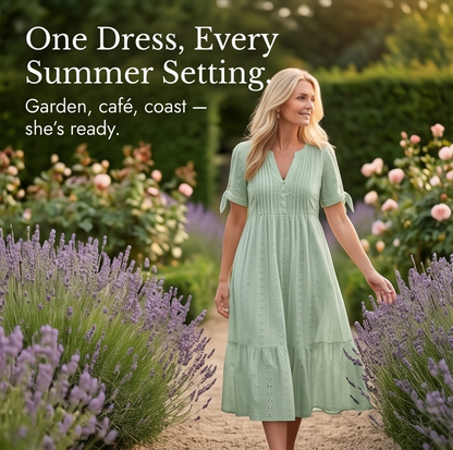 Eyelet Midi Dress with Tie-Bow Sleeves — View 10 | Clova
