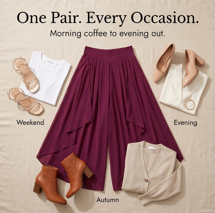 High-Waist Culottes with Skirt Drape — View 9 | Clova