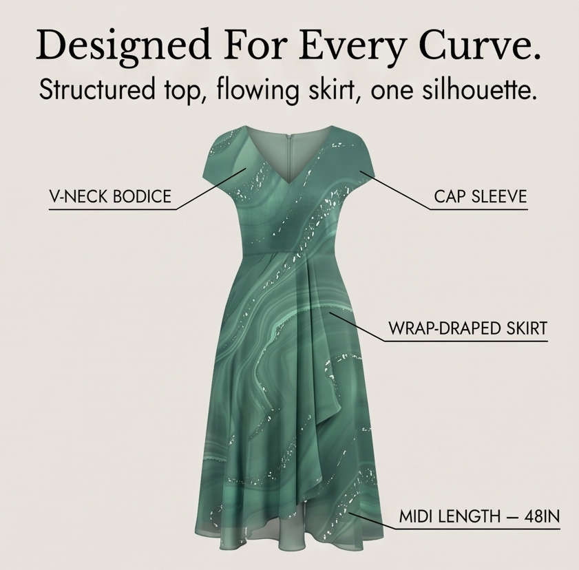 Flowing Marbled Midi Dress for Special Occasions — View 12 | Clova