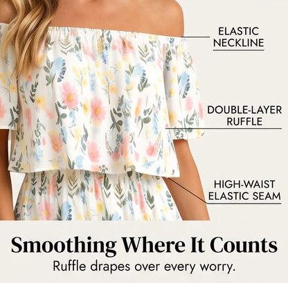 Off-Shoulder Floral Maxi Dress with Hidden Pockets — View 8 | Clova
