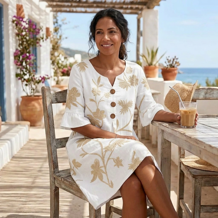 Embroidered Floral Midi Dress — View 4 | Clova