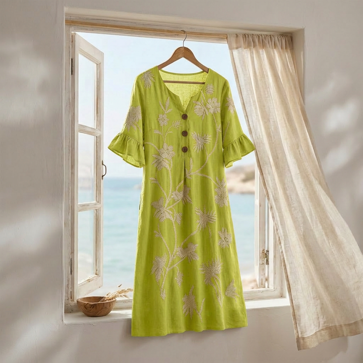 Embroidered Floral Midi Dress — View 6 | Clova