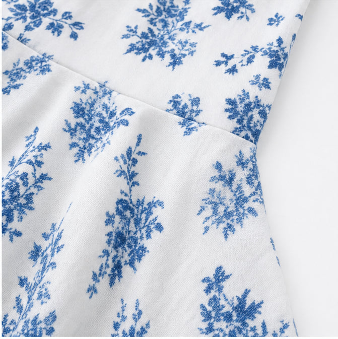Floral Midi Dress with Tie-Front Square Neckline