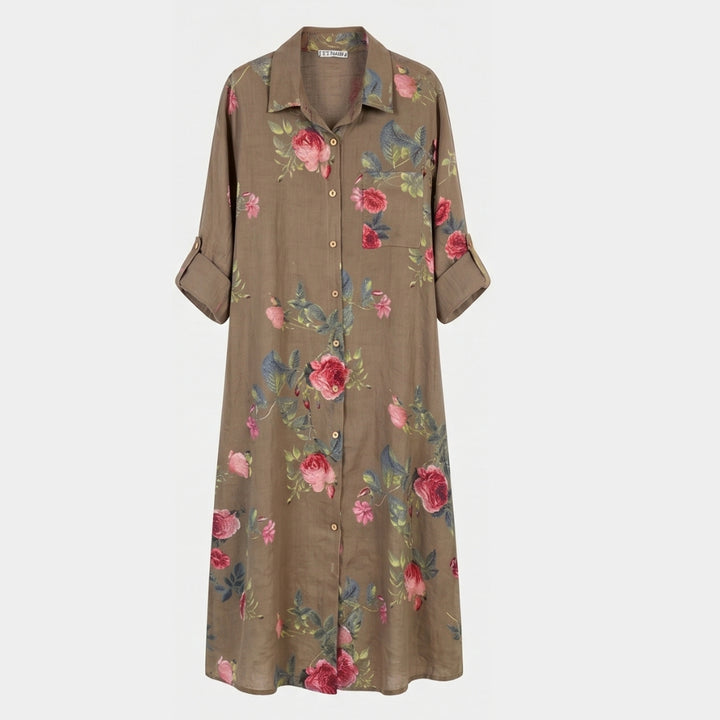Floral Cotton Linen Shirt Dress