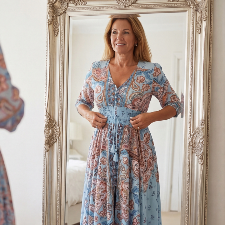 Flowy Floral V Neck Maxi Dress