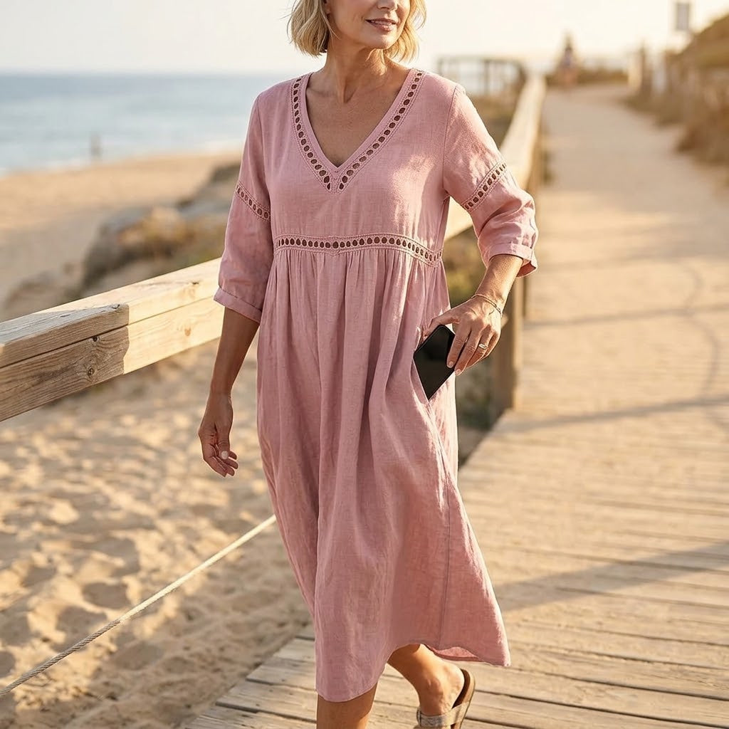 CROCHET TRIM MIDI DRESS – Clovaco