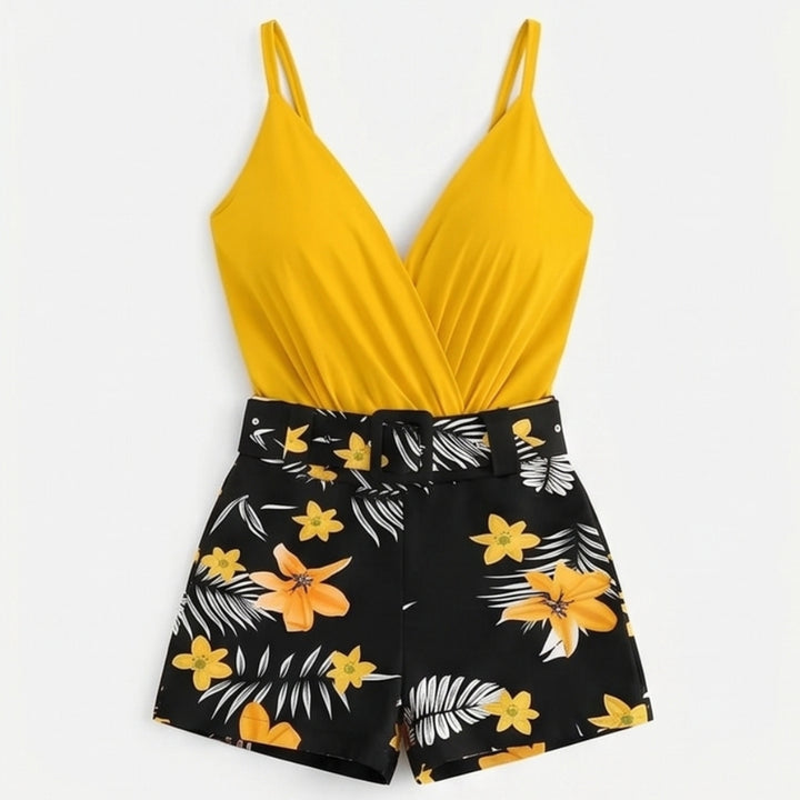 Wrap V-Neck Summer Set with Floral Shorts