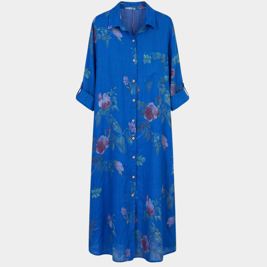Floral Cotton Linen Shirt Dress