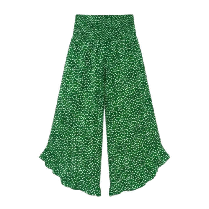 Smocked Wide-Leg Ruffle Pants