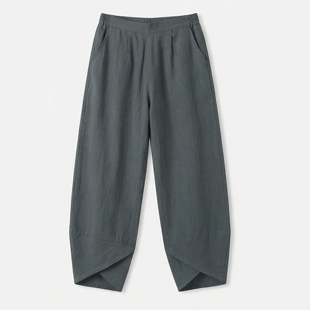 Asymmetric Linen Blend Cropped Pants