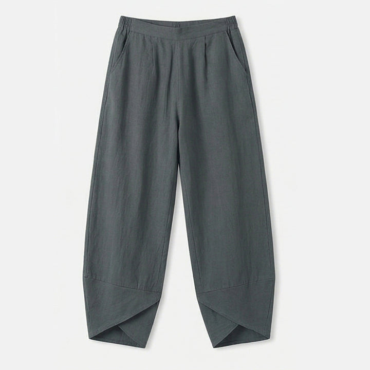 Asymmetric Linen Blend Cropped Pants