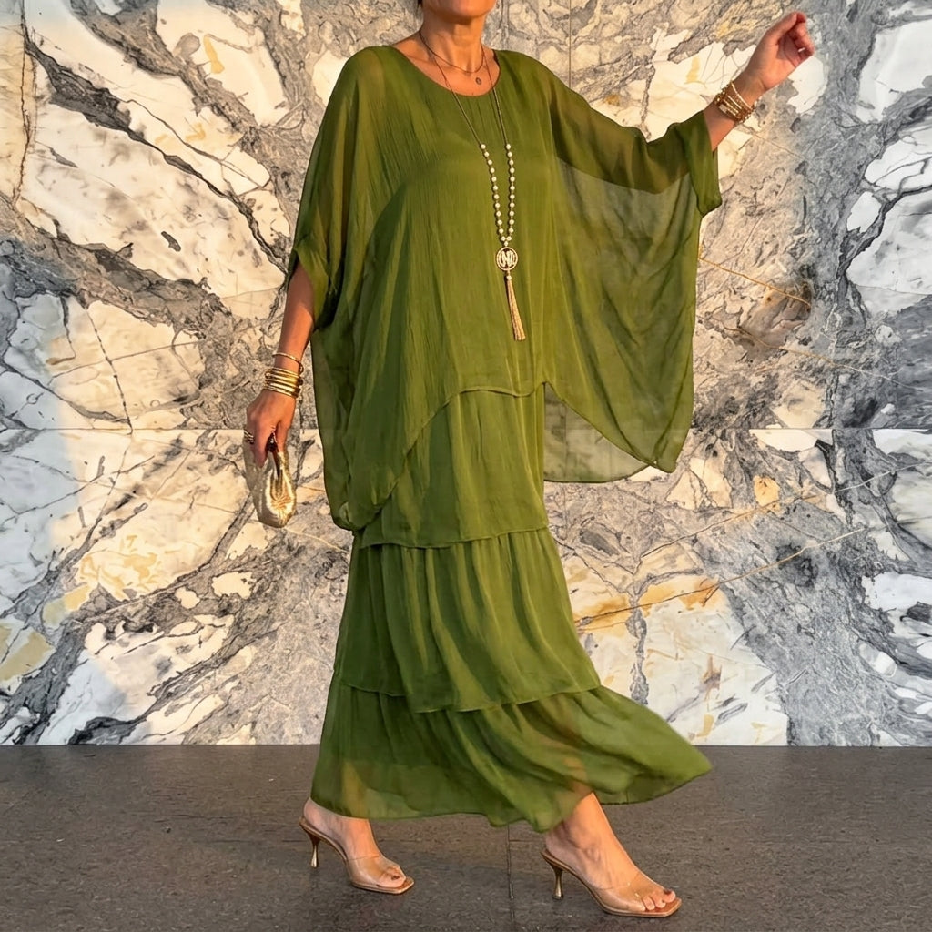Flowing Tiered Chiffon Maxi Dress