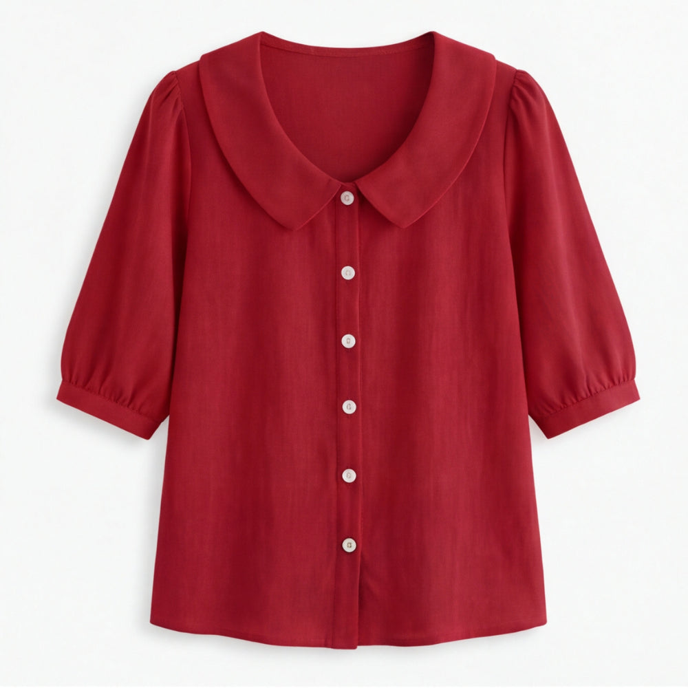 Retro Peter Pan Collar Button Up Blouse