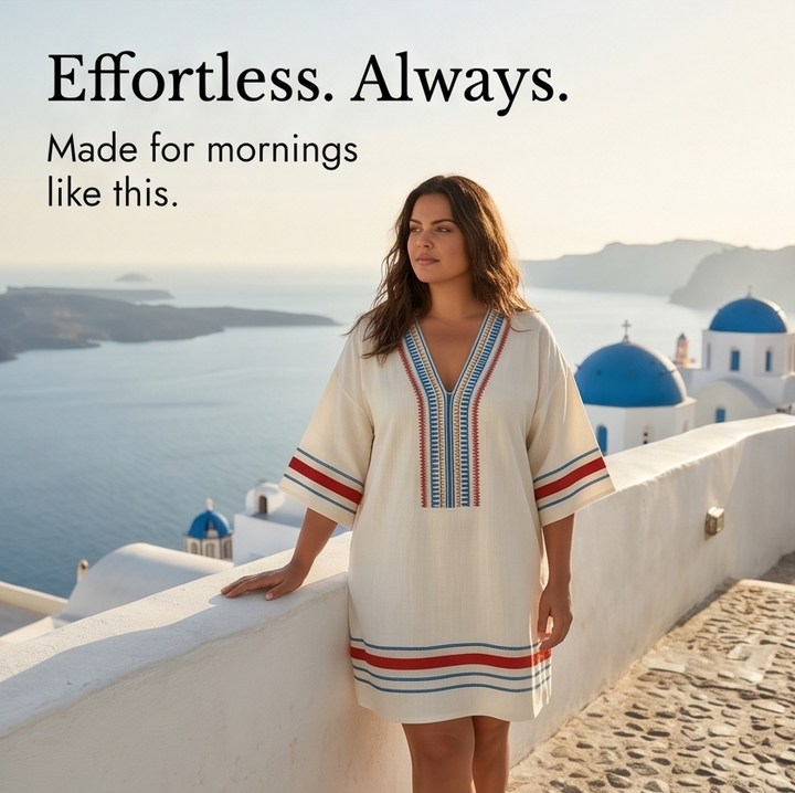 Sienna Embroidered Kaftan Mini Dress for Vacation — View 9 | Clova