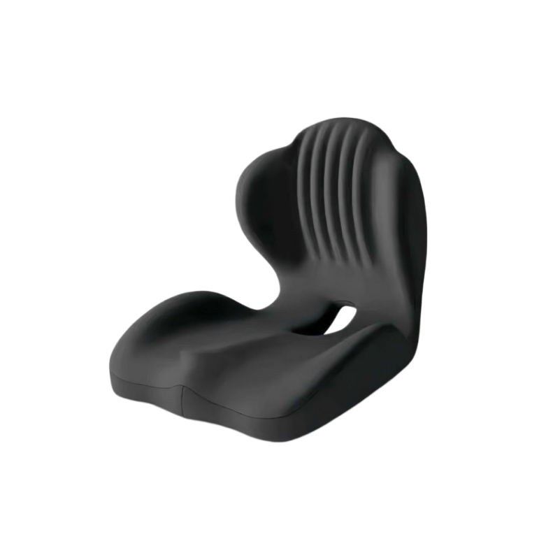 Black Easevora cushion with a contoured seat, integrated backrest and rear opening.