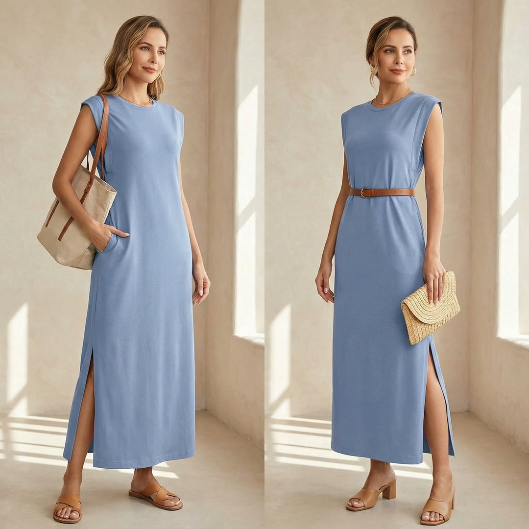 Wrinkle Free Maxi Dress with Side Slit