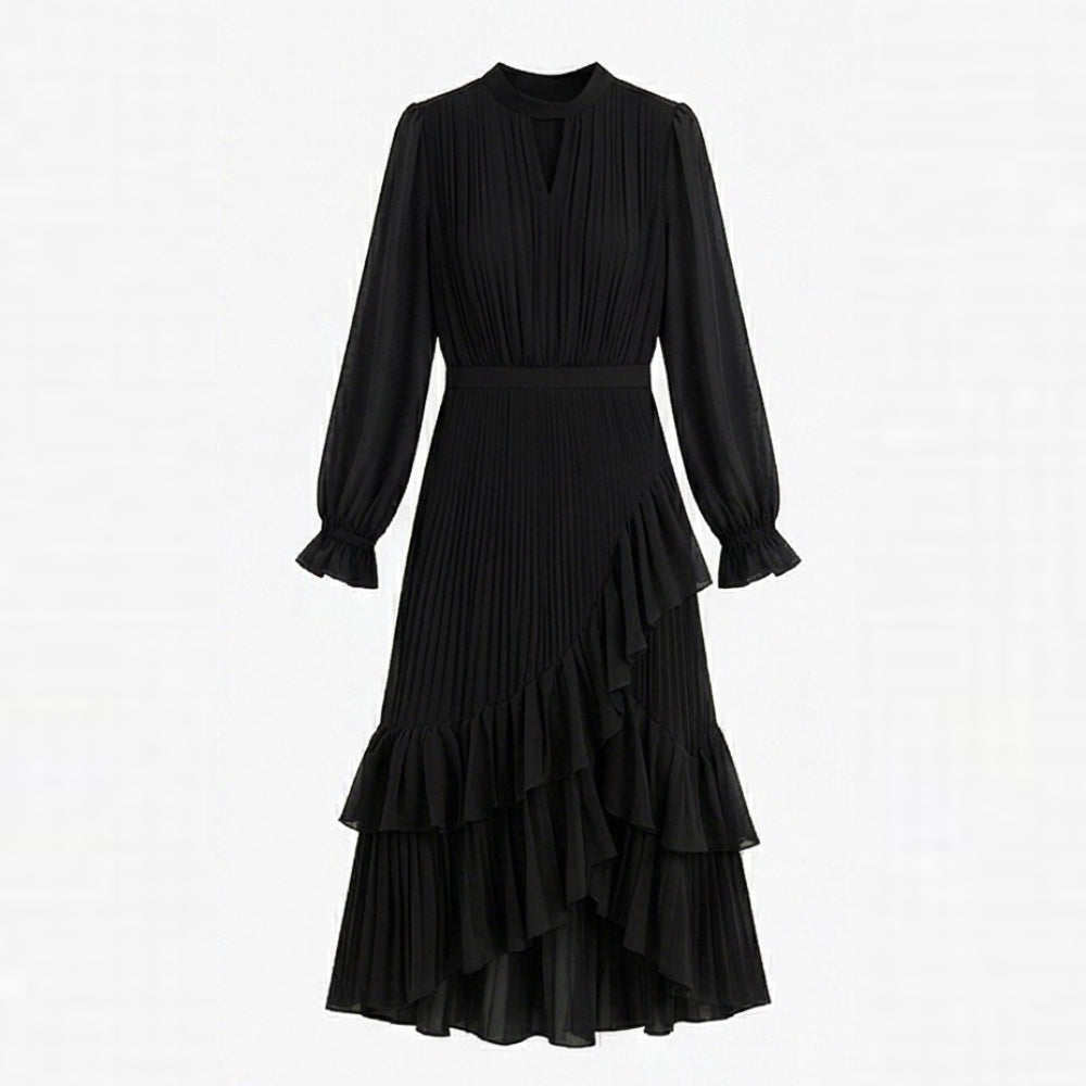 Pleated Ruffle Midi Dress