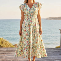 Floral V-Neck Smocked Waist Midi Dress