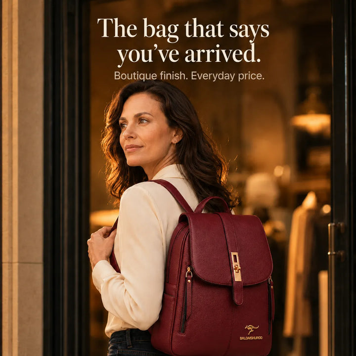 Backpack with Twist-Lock Flap and Rose-Gold Hardware