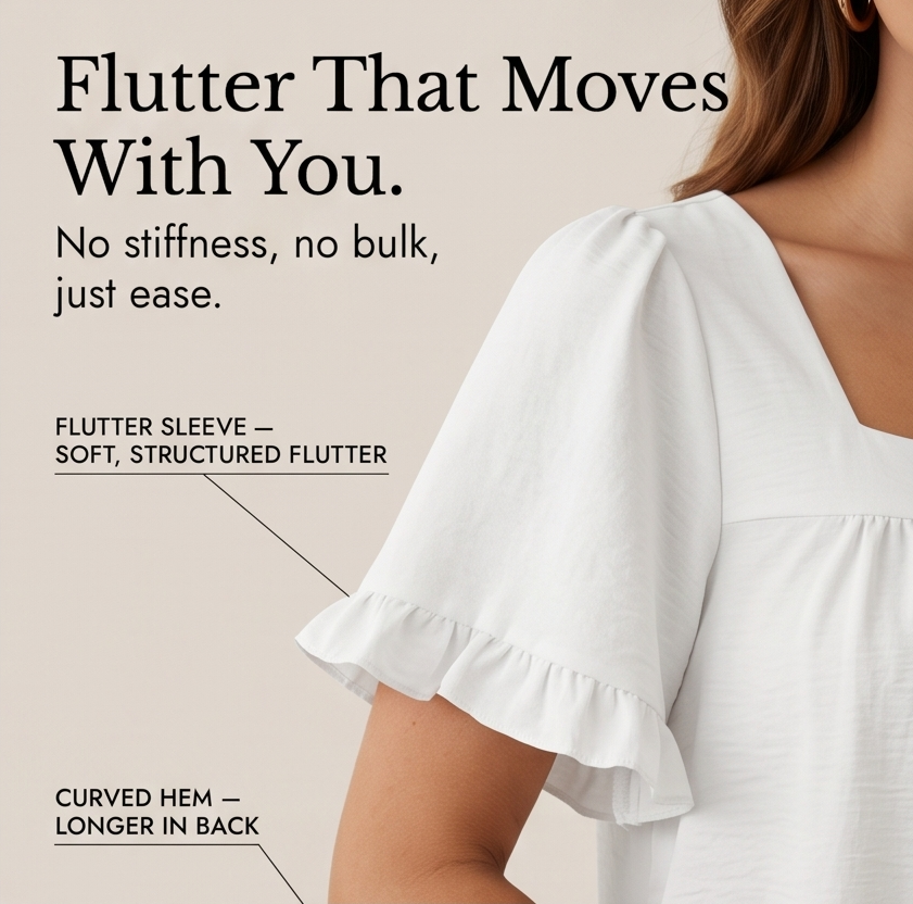 Square Neck Flutter Sleeve Blouse — View 7 | Clova