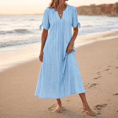 Eyelet Midi Dress with Tie-Bow Sleeves — View 14 | Clova