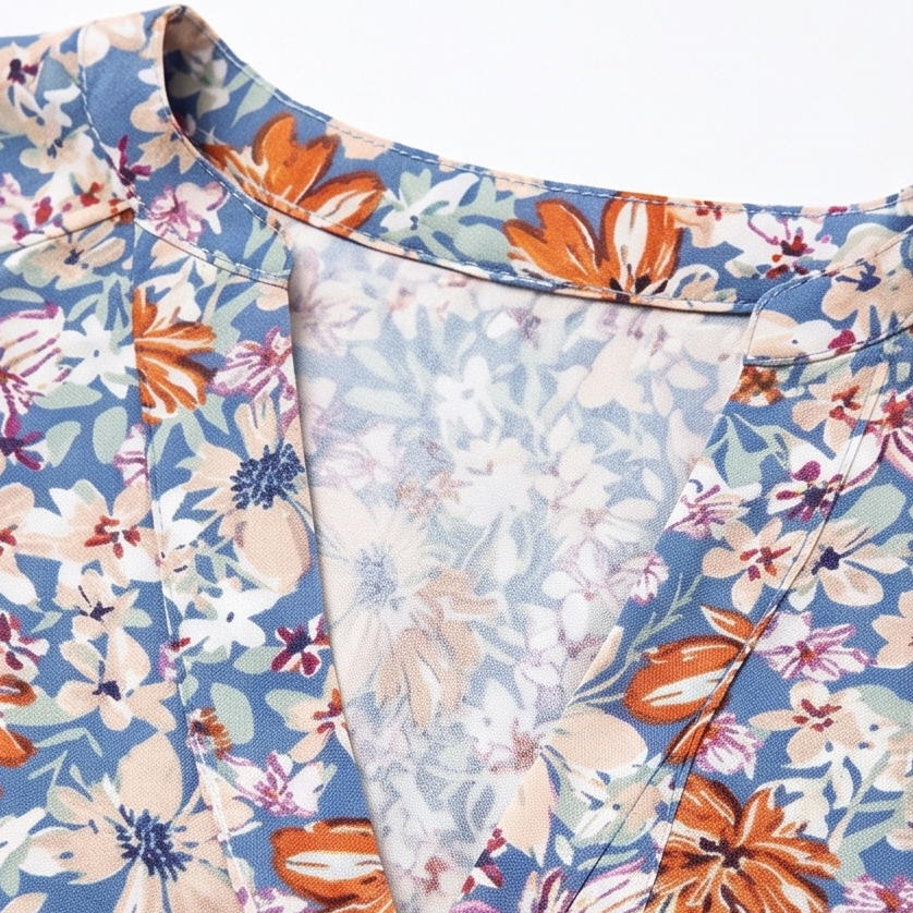 Floral Puff Sleeve V-Neck Blouse — View 8 | Clova