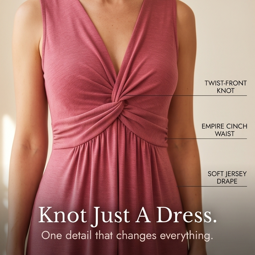 Twist-Front V-Neck Midi Dress — View 7 | Clova