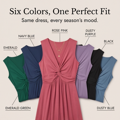 Twist-Front V-Neck Midi Dress — View 8 | Clova