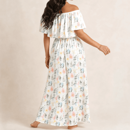 Off-Shoulder Floral Maxi Dress with Hidden Pockets — View 16 | Clova