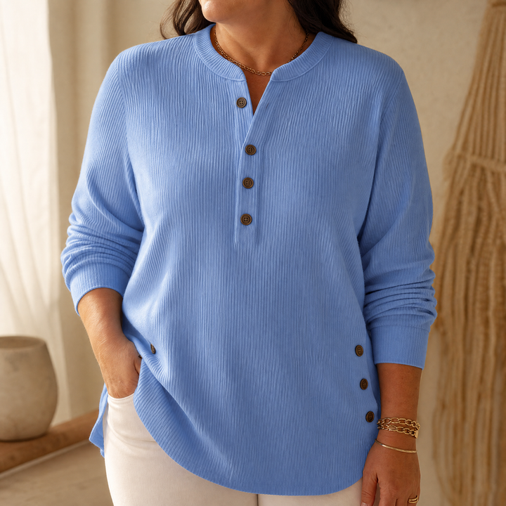 Ribbed Button-Up Henley Tunic | Clova Women&