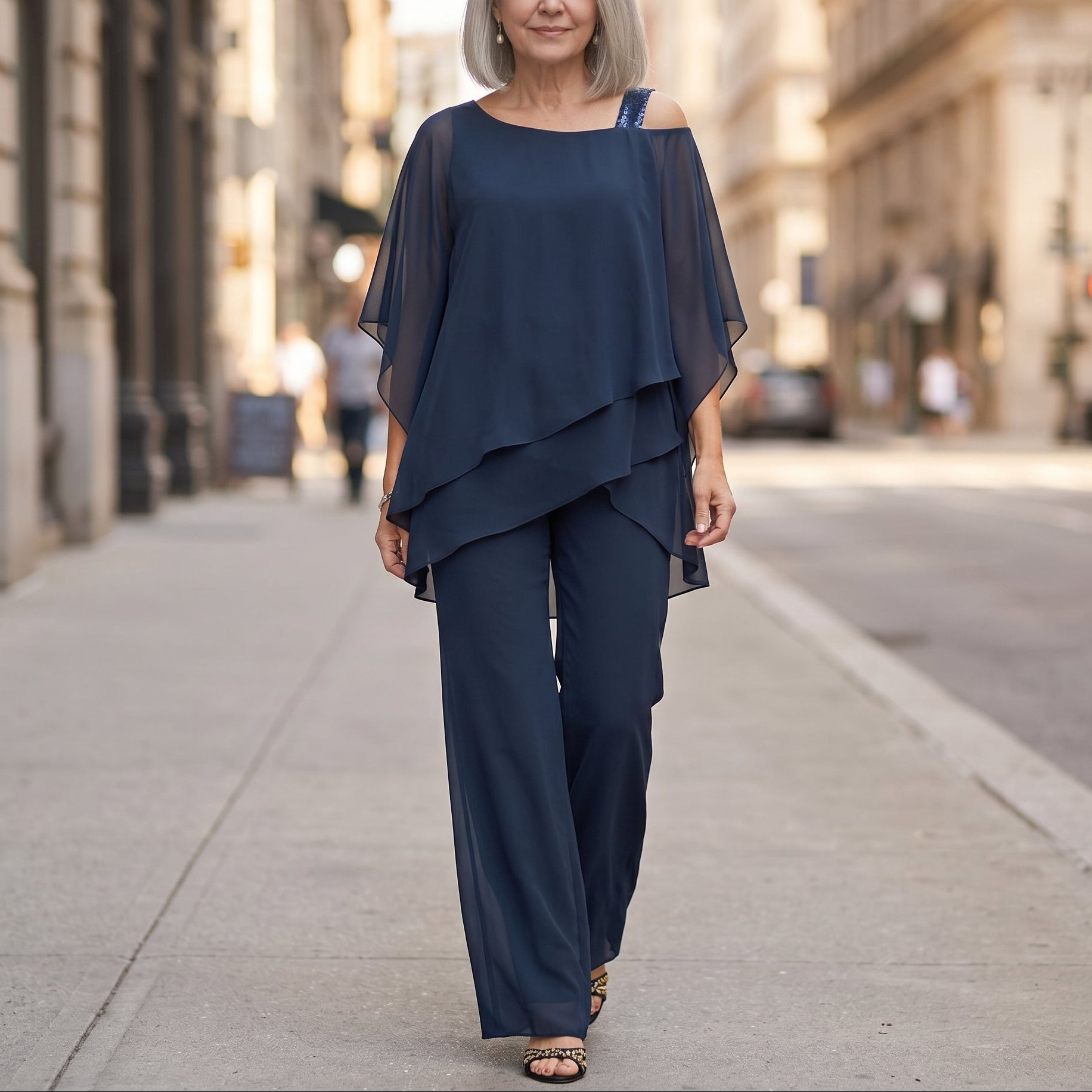 Asymmetric Chiffon Two-Piece Set | Clova Women's Fashion