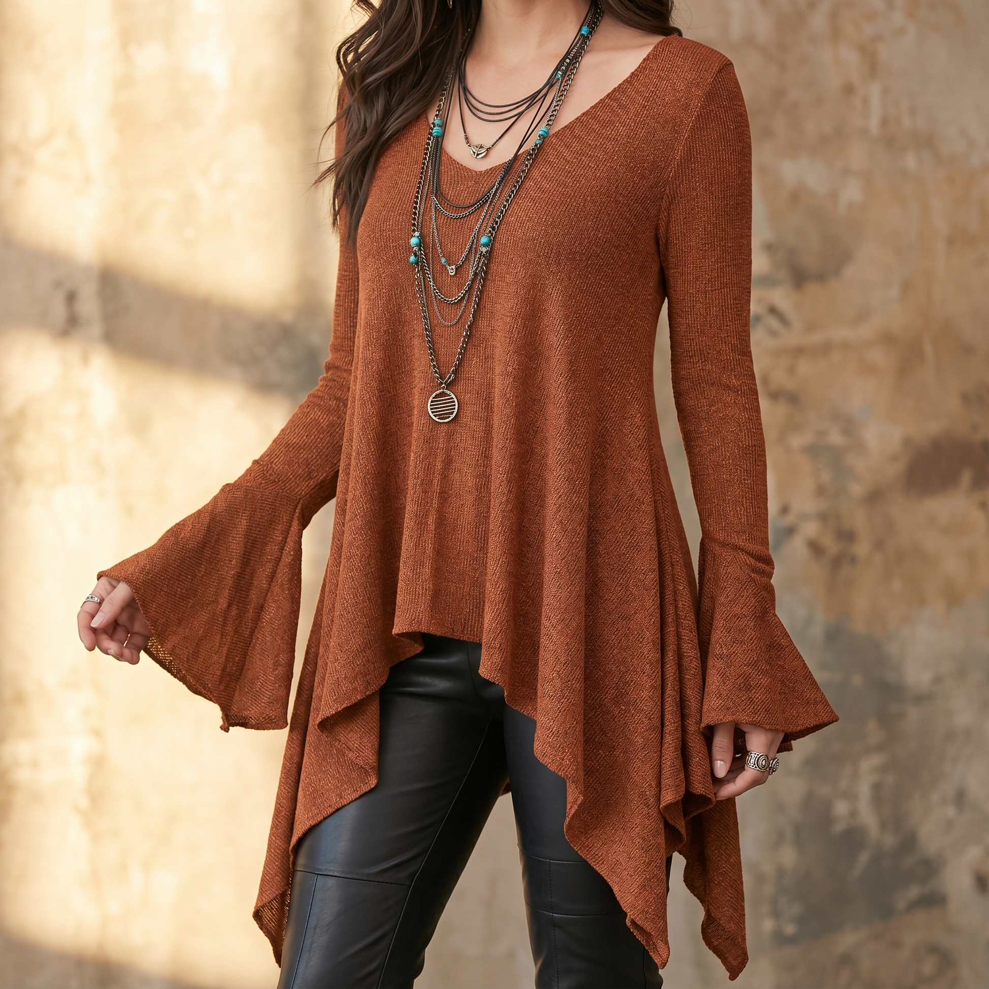Flowy Handkerchief-Hem Knit Tunic — View 2 | Clova