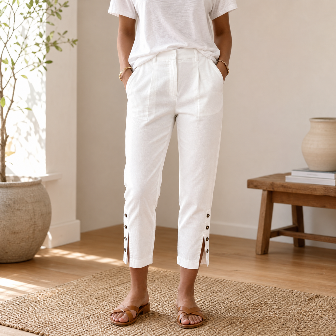 Button-Hem Cropped Cotton Pants | Clova Women&