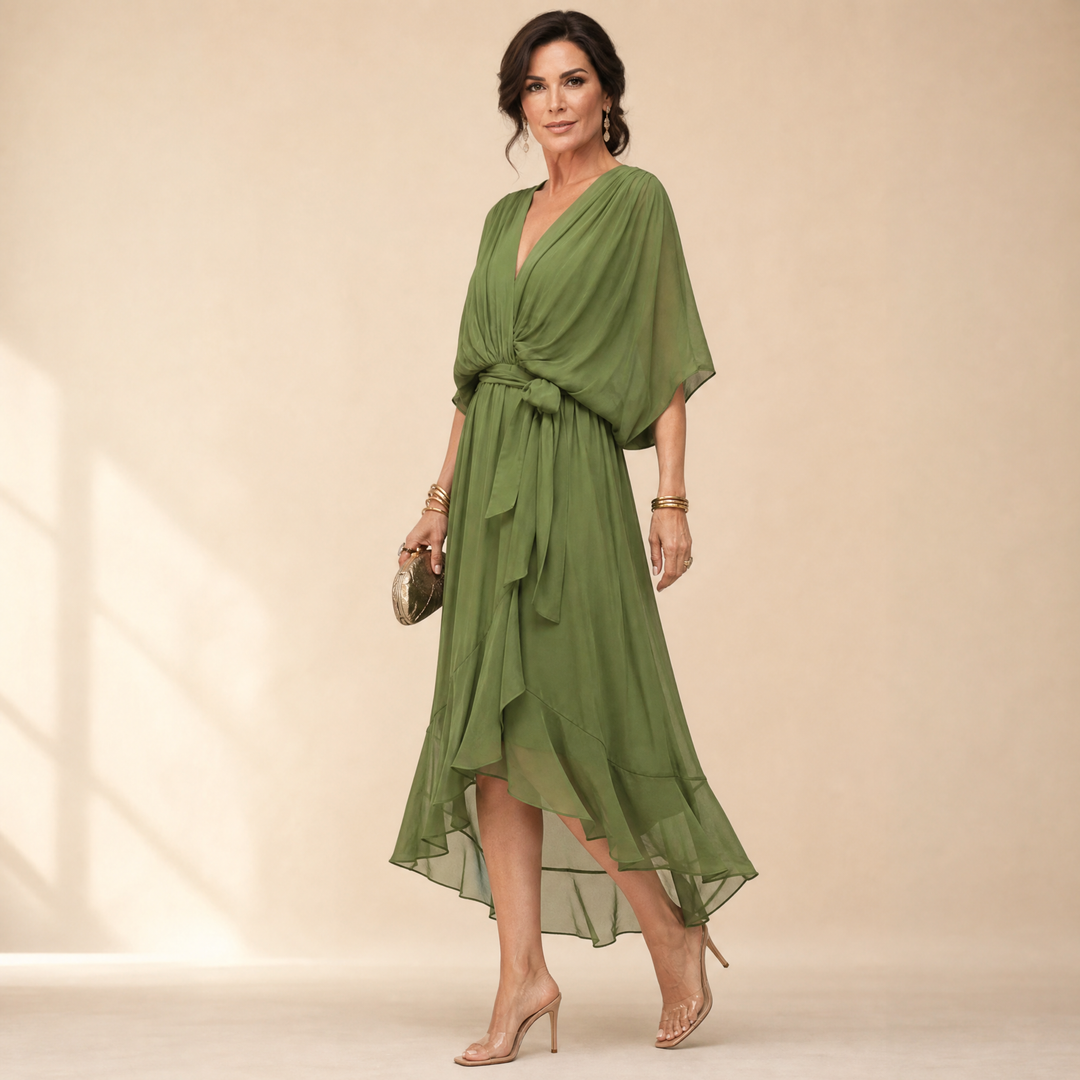 Flowing V-Neck Midi Dress — View 2 | Clova